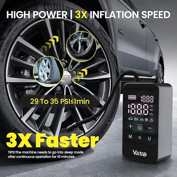 Vinid Cordless Air Compressor, 75W Portable Tire Inflator with Digital Pressure Gauge, Auto Shut Off, Fast Inflation for Car Tires, Bike, Motorcycle, Balls & Inflatables, Rechargeable Battery Powered