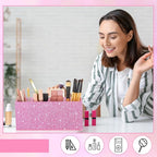 Jetec Acrylic Glitter Pen Holder 4 Compartments Bling Makeup Brush Stationery Organizer Pencil Holder for Desk Accessories Sp