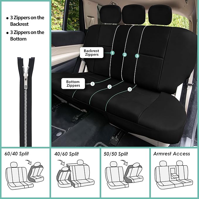 FH GRO Car Seat Covers PU Leather 3 Row 8 Seater Car Seat Covers, Airbag Compatible and Split Bench - Fit Most Car, Truck, SU