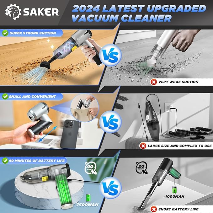 Saker Handheld Car Vacuum Portable Cordless17000PA Mini Air Duster Blower Rechargeable Foldable Vacuum Cleaner with Brushless