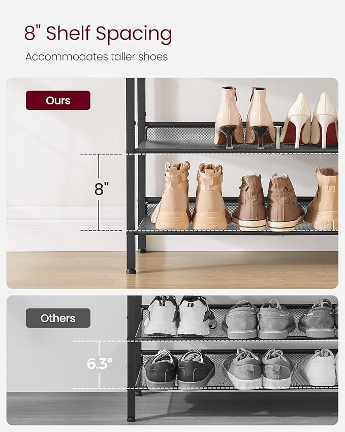 VASAGLE Shoe Rack for Entryway, 4-Tier Shoe Rack Organizer with Storage Shelves and Spacious Top, Freestanding, Adjustable, I
