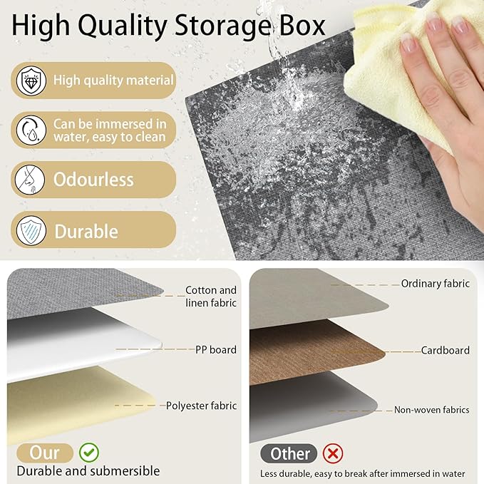 Yawinhe Fabric Storage Baskets, Foldable Closet Organizer for Shelves, Large Boxes with 3 Handles, Canvas Bins for Clothes, G