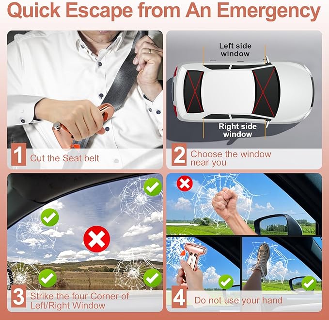 Car Safety Hammer, 3 in 1 Emergency Escape Tool with Window Breaker and Seat Belt Cutter, Window Glass Hammer for Car, Office
