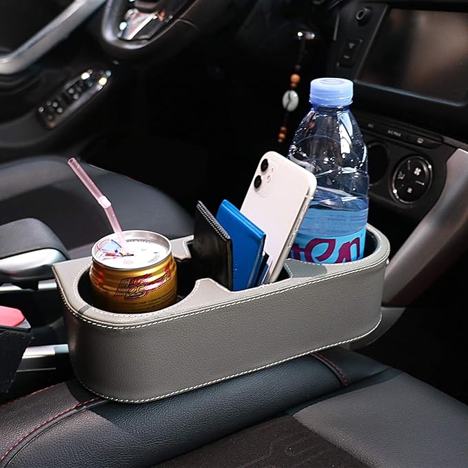 Car Seat Organizer Cup Drink Holders Multi Functional Gap Filler Storage Box Insert Organization Helps Reduce Distracted Driving&Holds Phone Mount Mug Bottle Cellphone (PUBD-Gray)