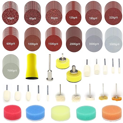 149pcs 1inch Sandpaper 40-7000grit Sanding Disc with Polishing Buffing Wheel Set Shank Backing Pad,Polishing Pads and Bufferi