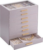 Lolalet Jewelry Box Organizer, 8-Layer Jewelry Organizers and Storage Case with Glass Lid, Ring Earring Bracelet Necklace Hol