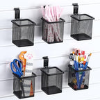 Colingmill 6 Set Slatwall Cups with Hook Black Metal Slatwall Organizer Accessories Slat Wall Basket Bin Pencil Mesh Wire Hol