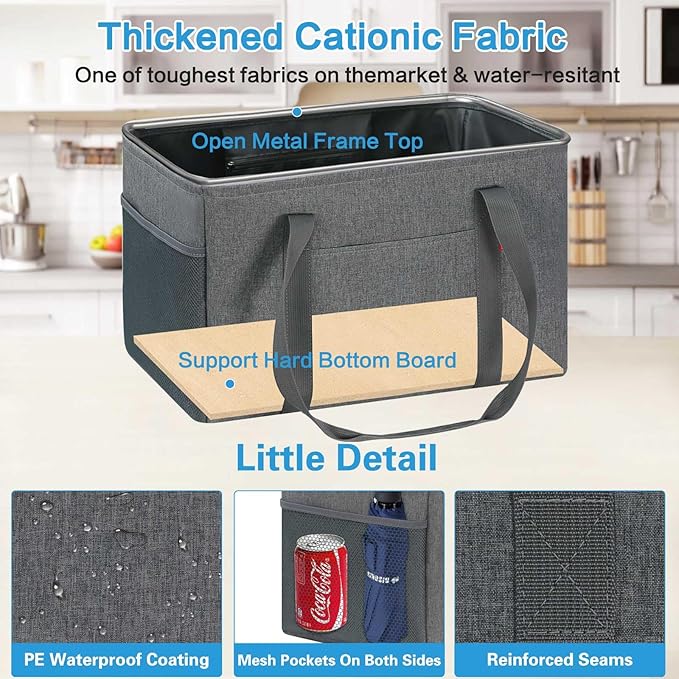 LHZK Standing Utility Tote Bag with Metal Wire Frame and the Sides Rinforced, Large Tote Bag with Handle, Reusable Grocery