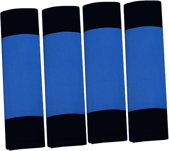 FH Group Car Seat Covers Flat Cloth Automotive Blue Full Set, Rear Solid Bench Universal Fit Combo Steering Wheel Cover & Seat Belt Pads Car Seat Protector for Cars Trucks SUV Interior Accessories