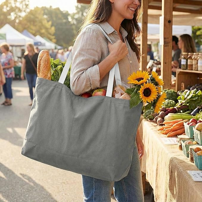 Extra Large Canvas Tote Bag - Big Reusable Grocery Shopping Heavy Duty Foldable