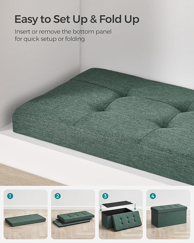 SONGMICS Mazie Collection - 30 Inches Folding Storage Ottoman Bench, Ottoman Foot Rest, End of Bed Bench, Storage Chest, Load