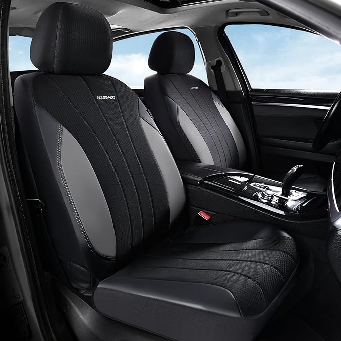 Coverado Automotive Seat Cover Full Set, Front and Rear Seat Covers, Waterproof Leather Seat Covers 5 Seats, Luxury Car Seat 