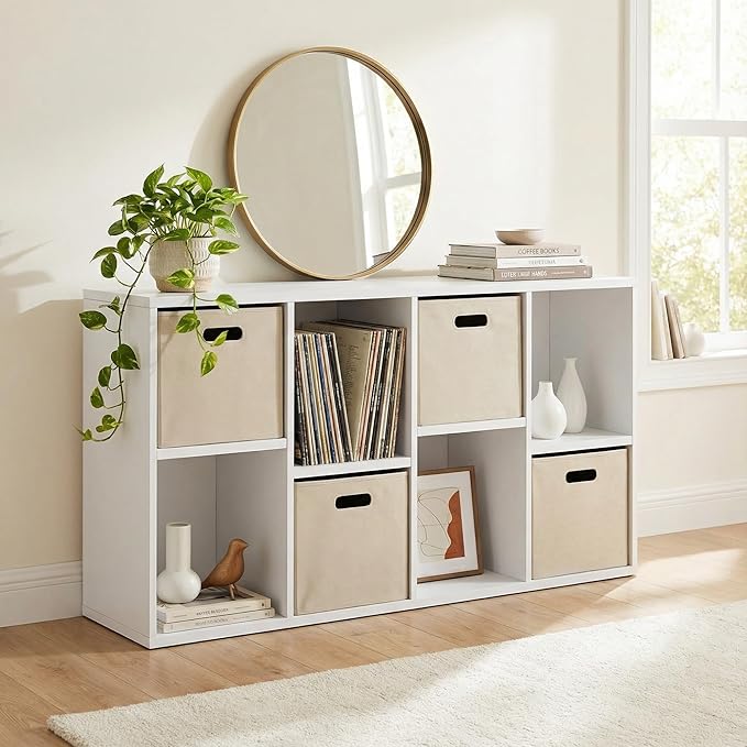 YESHOMY 8-Cube Storage Organizer, 2-Tier White Bookshelf Open Frame, Modern Bookcase Display Shelf with Adjustable Shelves fo