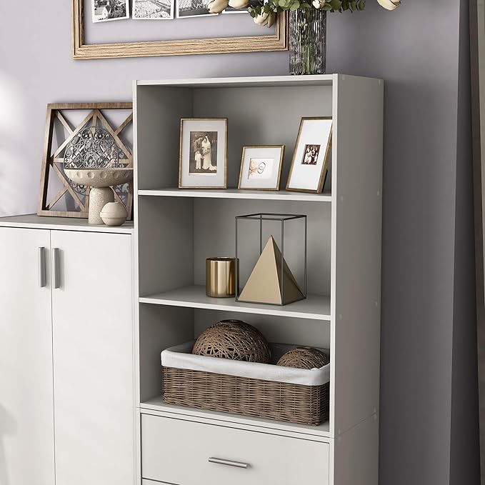 Homes: Inside + Out Apexa 3-Tier Cube Storage Organizer Shelves, Stackable Wood Bookcase Fits Cubby Bins for Organization, Do