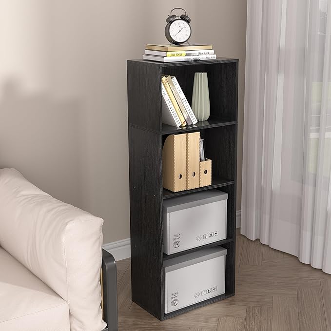 Wooden 4 Cube Storage Organizer, 4 Tier Tall Modern Bookshelf Freestanding Storage Display Organizer, Versatile Cubes Shelf a