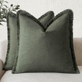 Foindtower Set of 2 Decorative Linen Fringe Throw Pillow Covers Cozy Farmhouse Cushion Cover with Tassels Accent Pillowcase f