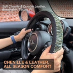 PINCTROT Chenille Leather Steering Wheel Cover, Soft Mottled Colors, Sweat-Proof, Non-Slip Grip, All-Season Comfort, Universa