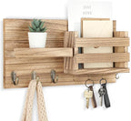 Lwenki Mail Organizer for Wall Mount – Key Holder with Shelf Includes Letter Holder and Hooks for Coats, Dog Leashes – Rustic