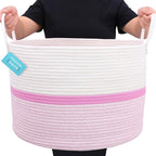 OrganiHaus Large Woven Storage Basket for Blankets and Toys 20" x 13" Inch, Rope Laundry Basket with Handles, Cushions & Pill