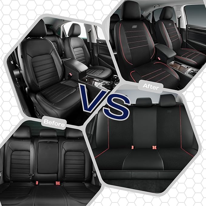 Skechers Air-Cooled Memory Foam Seat Covers,Mesh Thick Car Seat Covers,Piping Leather Car Seat Cover Full Set,Airbag Compatib