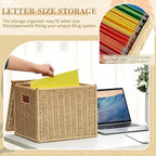 Jingmore Paper Rope File Box Organizer with 25 Hanging File Folders, Collapsible Letter Size Filing Storage Box with Lid, Han