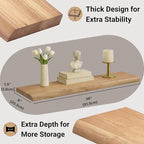 PERFNIQUE 36 Inch Floating Shelves Set of 2, Solid Elm Wood Rustic Live Edge Wall Decor Shelves - Invisible Bracket Mount for