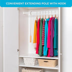 Closet Reacher Pole with Hook and Wooden Handle, Heavy Duty - Adjustable 2.75-5 Feet, Chrome Plated Steel Clothing Hanger She