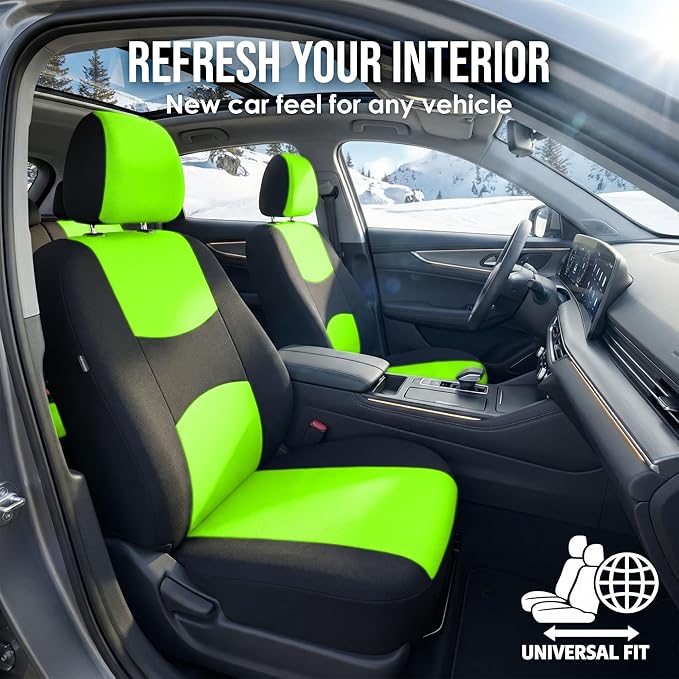 FH Group Flat Cloth Full Set Car Seat Covers Three Row 7 Seater - Universal Fit for Cars, Trucks & SUVs Green