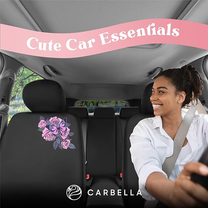 BDK Pink Butterfly & Flowers Car Seat Covers, Cute Car Accessories for Women Front Seat Covers for Car Fits Most Cars Trucks 
