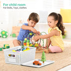 8-Pack White Plastic Storage Baskets with Lids, Label Organizers, Stackable Organizer Containers: For Organizing Shelves, Dra