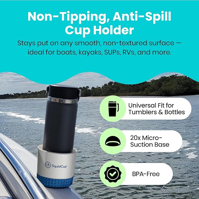 Non-Tipping, Anti-Spill Cup Holder for Boats, Kayaks, SUPs, RVs, Fishing & Camping | Universal 12–30 oz Fit | BPA-Free, Optio