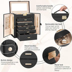 AKOZLIN Large 6-Tier Jewelry Box Lockable Leather Jewelry Storage Case with 5 Drawers for Women Girls Ring Necklace Earring B