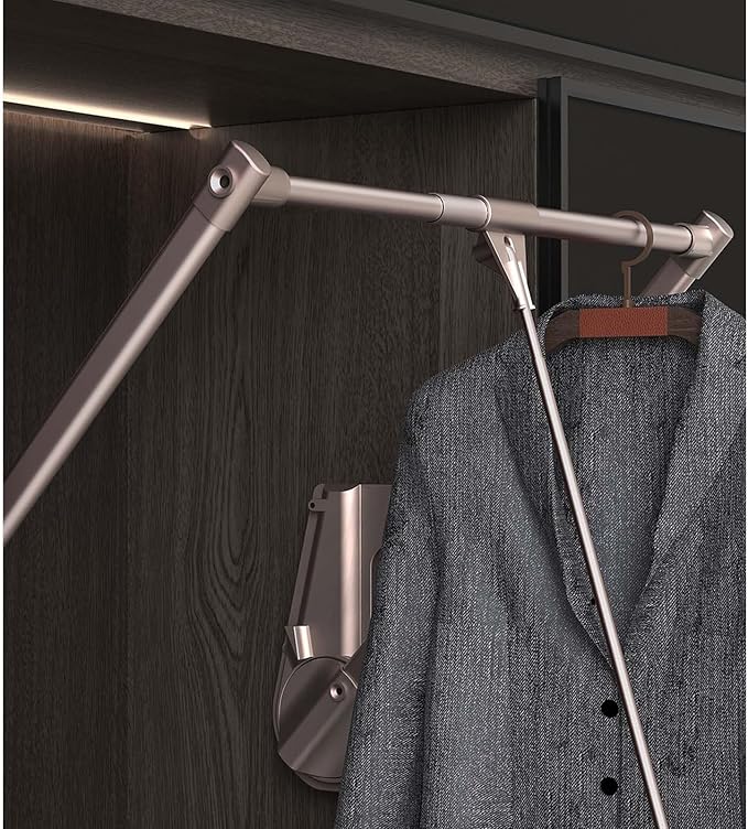Pull-Down Wardrobe Clothes Rail - Extendable Pull Out Closet Rod, Multifunctional Double Buffering Wardrobe Clothes Hanger Ra