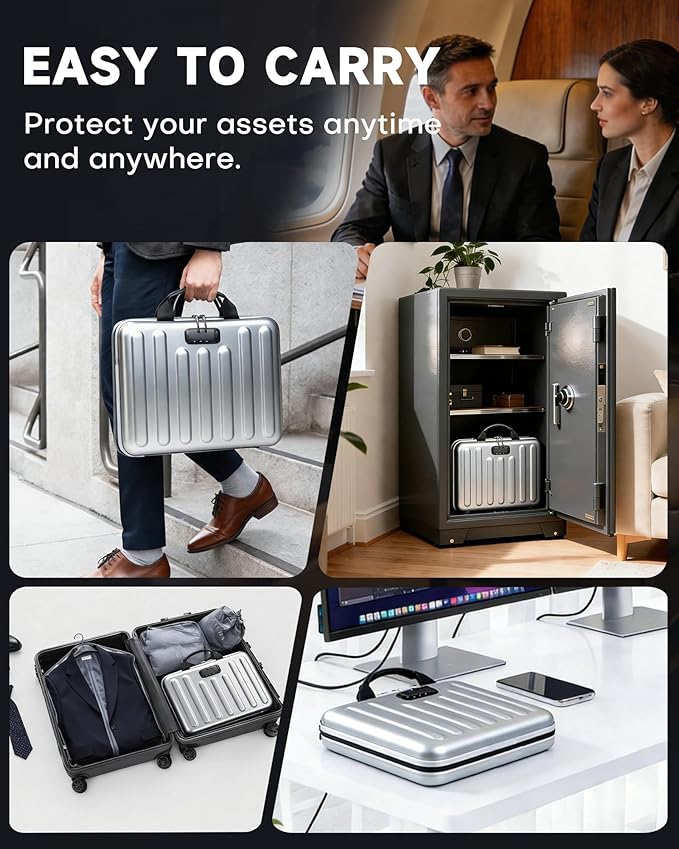 DOZAWA Fireproof Document Box, Hard Case Document Organizer with Lock, 13 Pockets Accordion File Folder with Reflective Strip