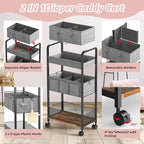 LIDTOP 2In1 Baby Diaper Caddy & 3-Tier Rolling Diaper Cart, Diaper Caddy Organizer Cart with Dividers, Mobile Metal Utility C