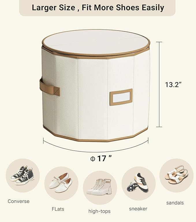Vailando Shoe Organizer for Closet - Cylindrical Shoe Storage Organizer with Adjustable Dividers for Closet, Foldable Shoe St