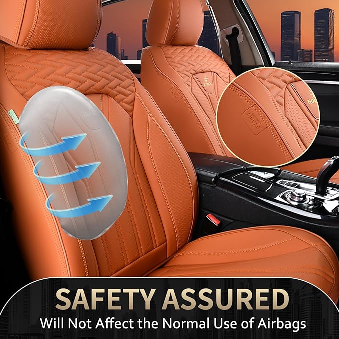 FLORICH Seat Covers, Leather Car Seat Covers Front Seats, Automotive Seat Covers Waterproof Car Seat Cushion Orange Seat Cove