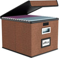 Huolewa Upgrade Portable File Organizer Box with Lid,Large Linen Hanging Office Document Storage Box with Lid,Collapsible Fil