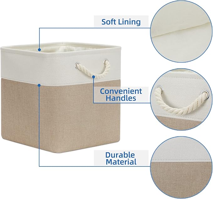 Temary Cube Storage Baskets 4 Pack 13x13 Fabric Cube Storage Bins for Clothes, Large Baskets Boxes with Handles, Canvas Baske