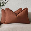 Foindtower Set of 2 Decorative Linen Fringe Throw Pillow Covers Farmhouse Cushion Cover with Tassels Lumbar Accent Pillowcase