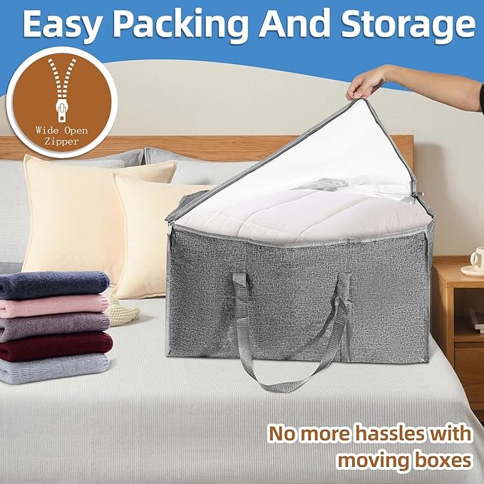 16 Pack-Extra Large Heavy Duty Moving Bags - Waterproof Storage Totes with Handles & Zippers, Foldable for College Dorm, Stor