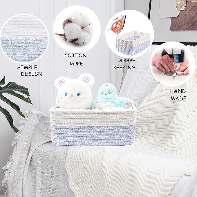 COMFY-HOMI 13" x 8.5" x 5.1" Storage Baskets for Organizing | Cotton Rope Woven Basket | Toy Storage Bin Box | Basket for She