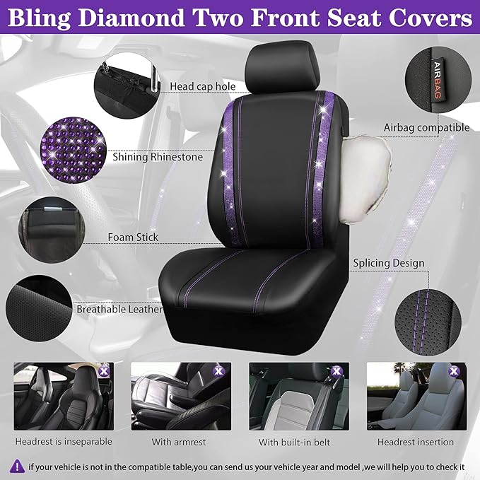 CAR PASS Bling Rhinestone Diamonds Car Seat Covers Leather Shining Rhinestone Car Floor mats Carpet with Anti-Slip Nibs Spark