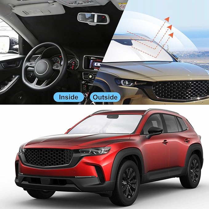 Front Windshield Sun Shade Foldable Car Front Window Sun Shade Windshield Shade Custom Fit for 2023-2026 Mazda CX50 Block UV Rays Car Accessories Heat Keep Cooler