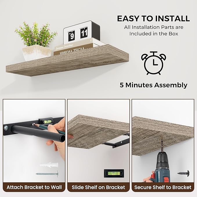 Dreamland 20 Inches Floating Shelves for Wall,6.7 Inch Deep Floating Shelves Set of 2, Large Display & Storage Shelf, Wall Sh