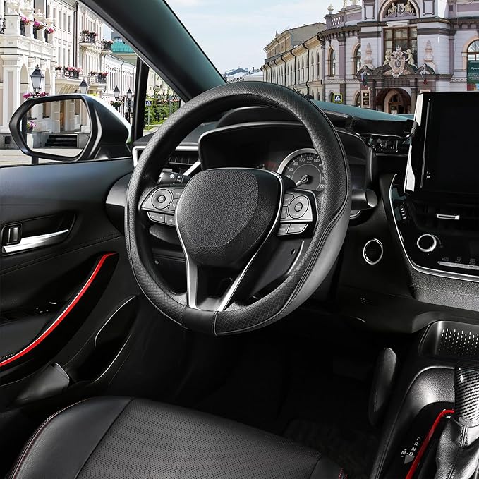 SEG Direct Steering Wheel Cover 15.5-16 inch (39.5-41 cm) Large Size, Microfiber Leather, Non-Slip Comfortable Grip, Fits Car