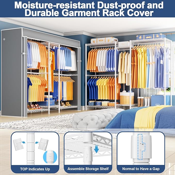 Ulif E12C Pro Heavy Duty Closet Organizer System，Freestanding Clothing Racks for Hanging Clothes，Adjustable Garment Rack 71"W