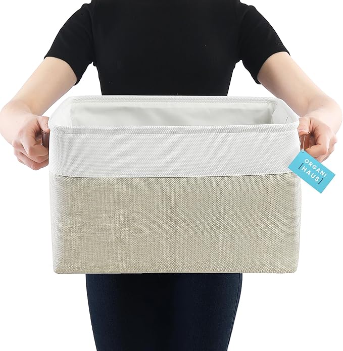 OrganiHaus Extra Large Fabric Storage Baskets for Shelves 3 Pack, 16x13in Closet Storage Bins, Canvas Baskets for Organizing,