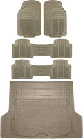 FH Group Trimmable Non-Slip Rubber Floor Mats 3 Row Set - Universal Fit for Cars Trucks and SUVs (Beige) F11305 + F16400