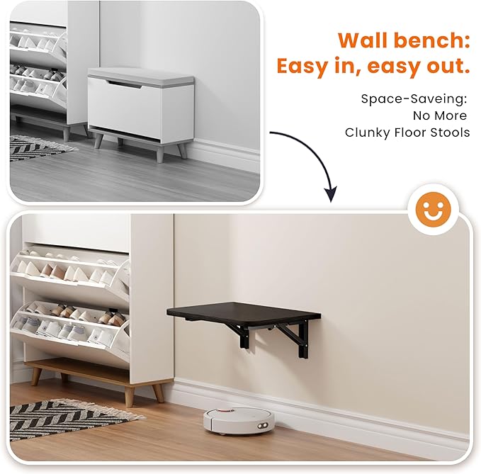 Foldable Floating Wall Shelves 16 inch, Bathroom Shelves Wall Mounted,12" Deep Wood Floating Kitchen shelves,Easy to Install 
